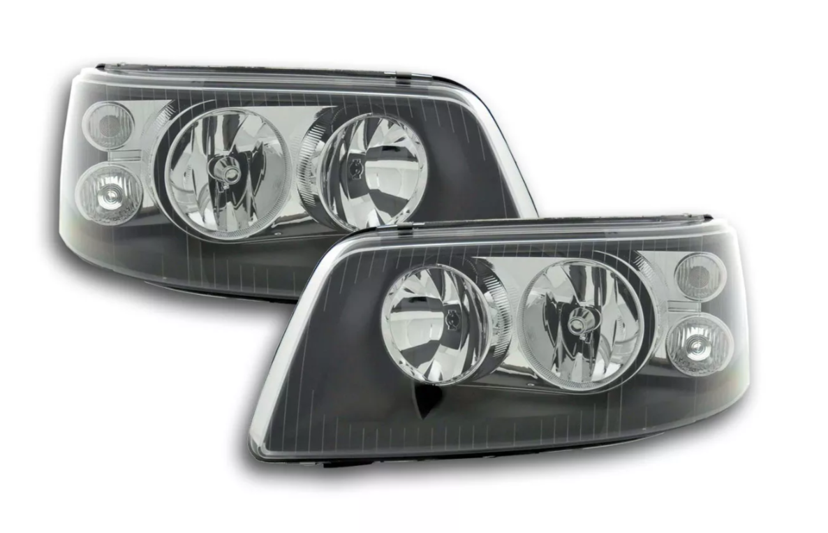 FK Pair headlights VW Van Camper Transporter T5 7J / 7H 03-09 black LHD H7 H1