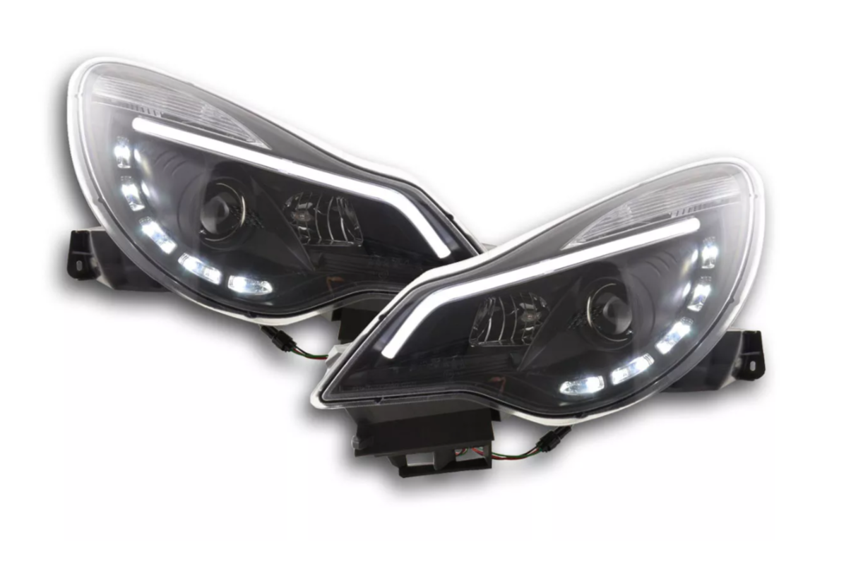 FK Set LED DRL Lightbar Scheinwerfer Halo Opel Vauxhall Corsa D 2011+ schwarz RHD