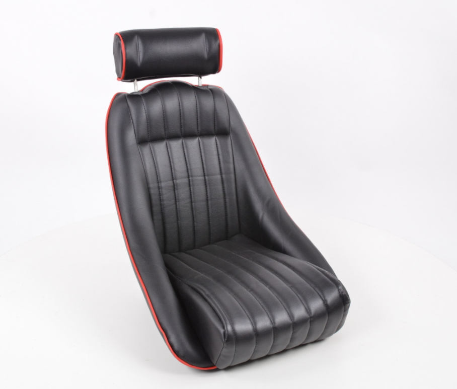 FK x2 Black with Red Piping Classic Car Retro Kit Speedster Sports Car Fixed Back Bucket Seat & slides