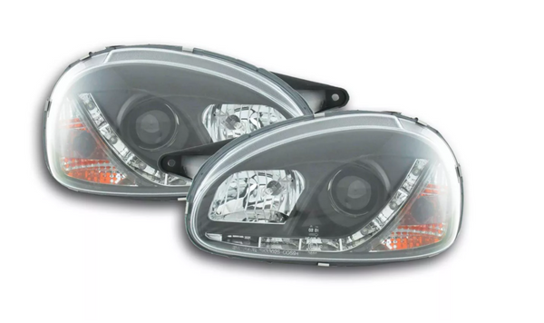 FK Pair LED DRL LIGHTBAR Projector headlights Opel Corsa B 94-00 black LHD