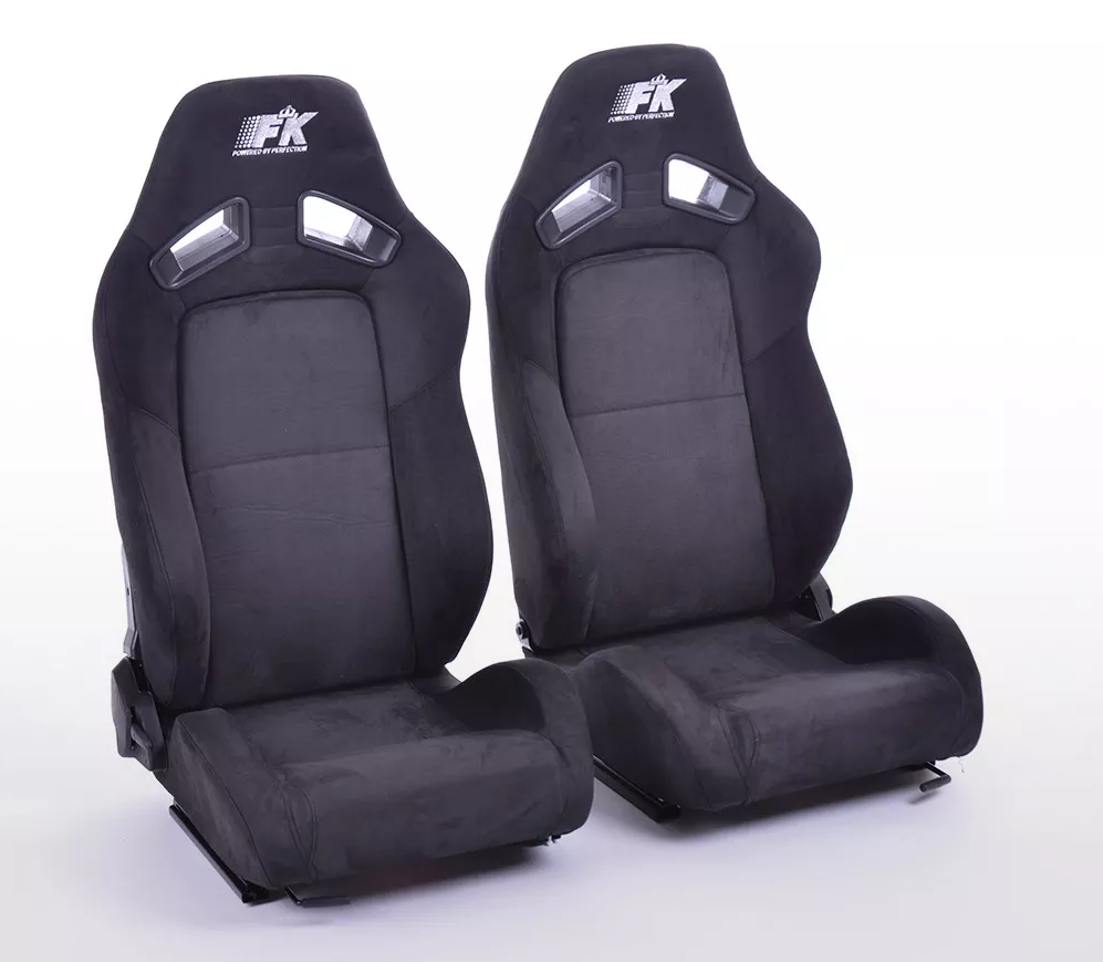 FK Pair of Universal Reclining Bucket Sports Seats - Deluxe Synthetic Suede / Alcantara Black Edition