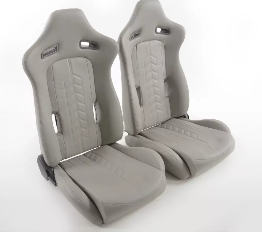 FK Universal Reclining Bucket Sports Seats - Syn Leather Grey Harness Holes