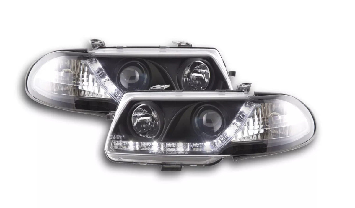 FK Vauxhall Opel Astra F 95-97 LED DRL Lightbar Halo Projector Headlights LHD