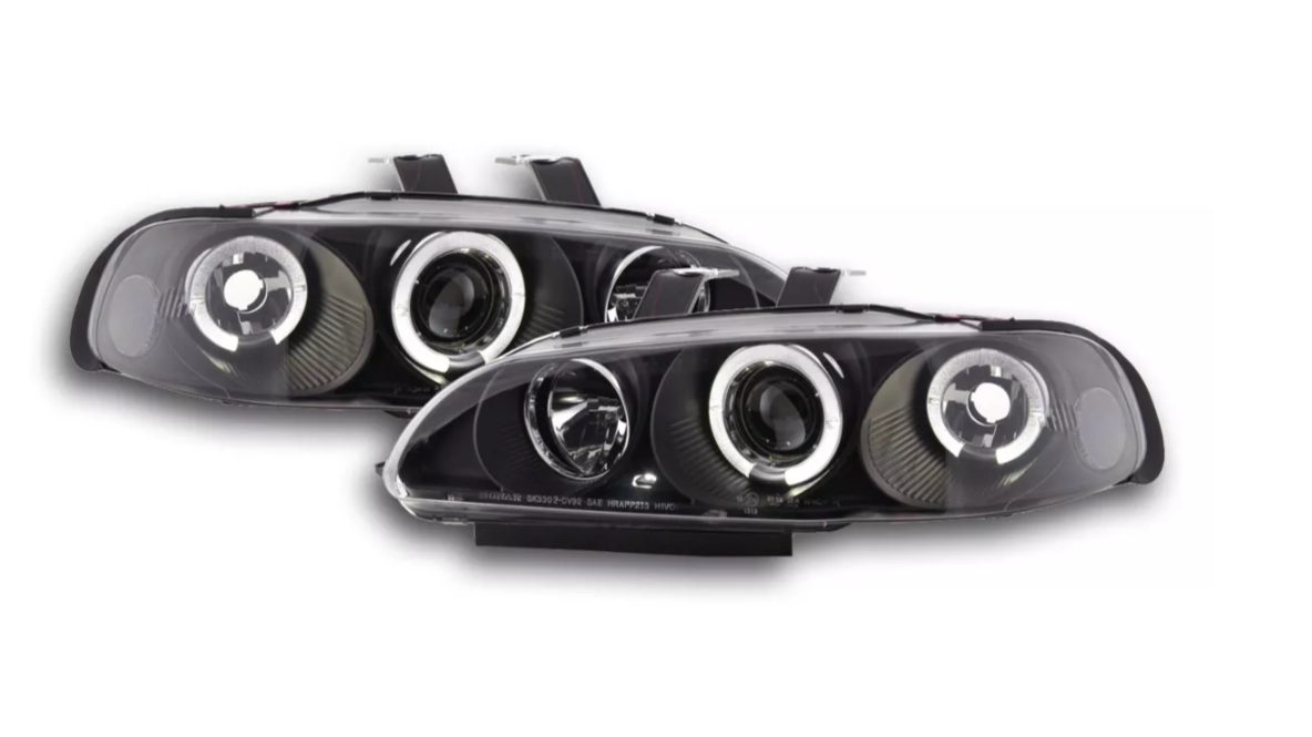 FK LED DRL Angel Eye Black headlights Honda Civic 4 MK4 4-dr 92-95 black LHD