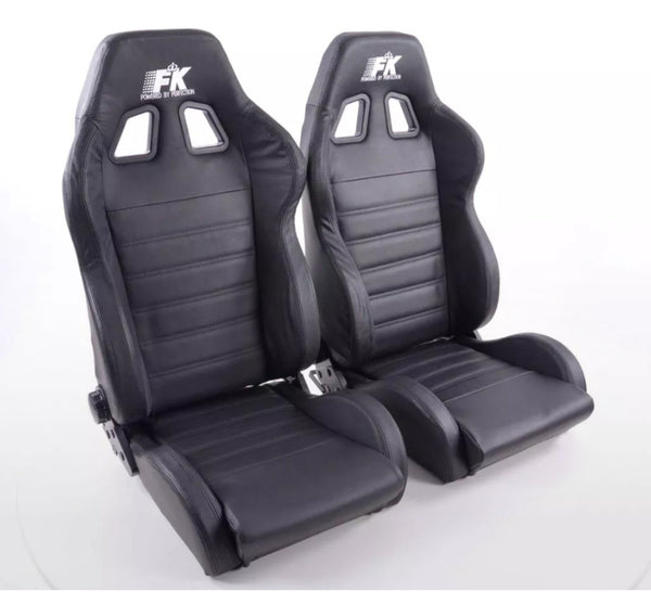 FK Pair Universal Reclining Bucket Sports Seats Black REAL LEATHER Class Edition