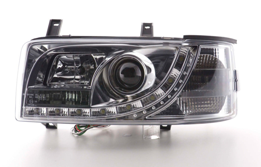 FK Set LED DRL Devil Eye Lightbar Headlights VW Transporter T4 90-96 Chrome LHD