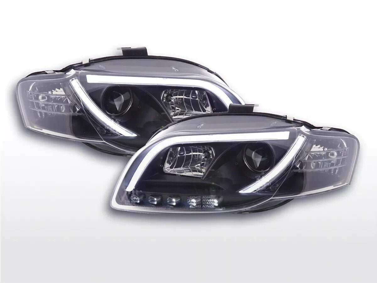 FK LED DRL Halo LUXE BRIGHT Lightbar Headlights Audi A4 B7 8E 05-07 BLACK LHD S4