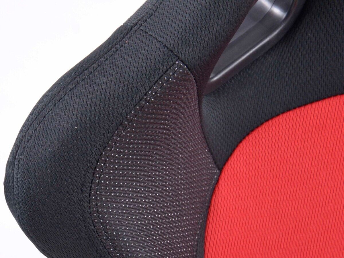 FK Pair Universal Recline Bucket Sports Seats BLACK RED TEXTILE Edition