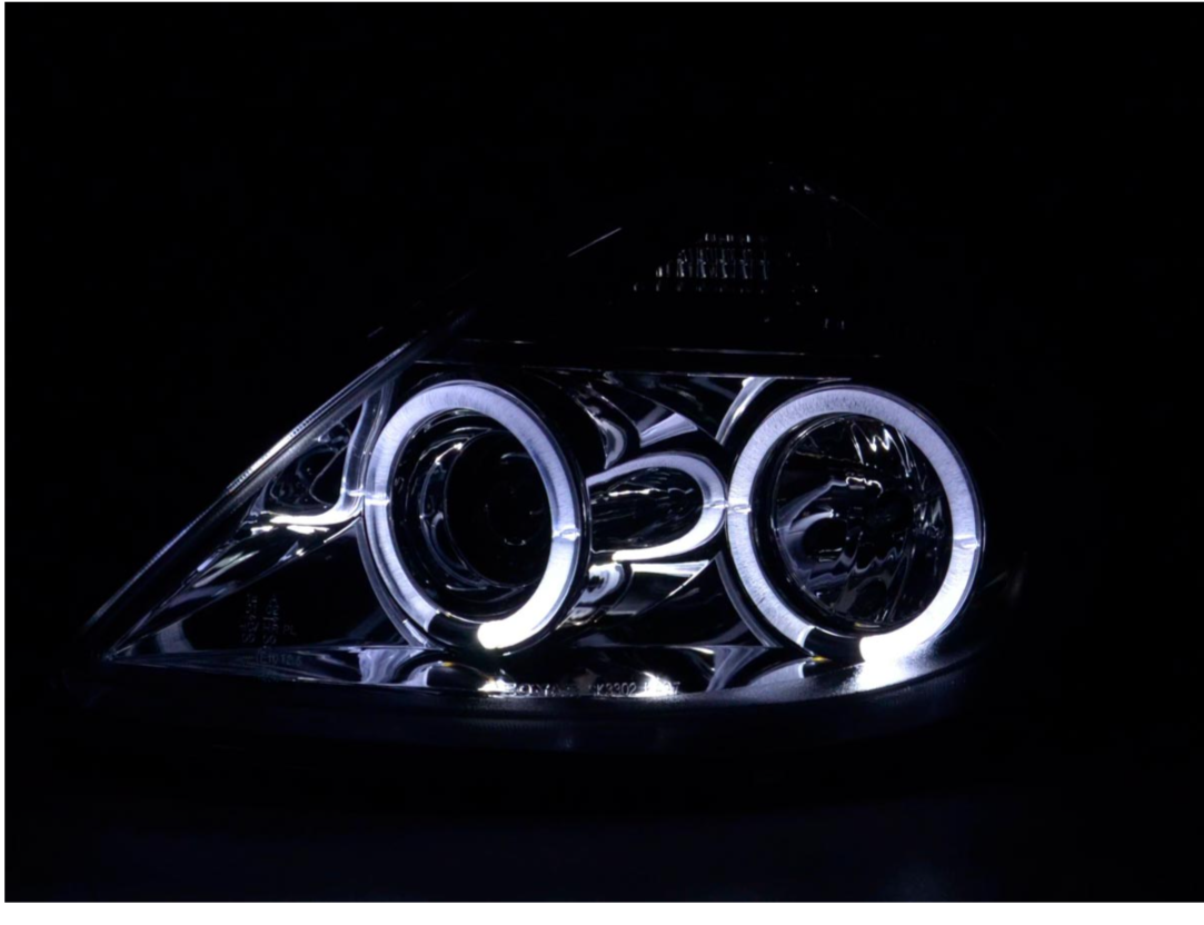 FK LED DRL Angel Eye Projector Headlights Ford KA type RBT 96-08 chrome LHD