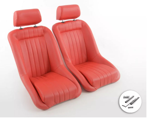 FK x2 RED Piping Classic Car Retro Kit Sports Fixed Back Bucket Seats