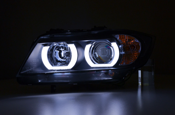 FK Paar LED DRL Projektorscheinwerfer BMW 3er E90 E91 05-08 schwarz Xenon LHD