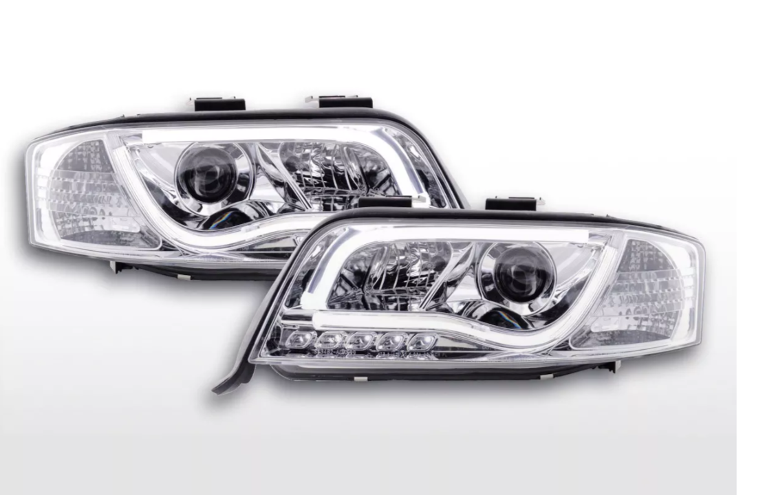 FK Paar LED-Scheinwerfer LED DRL Halo Lightbar A6 C5 4B 01-04 Chrom RHD