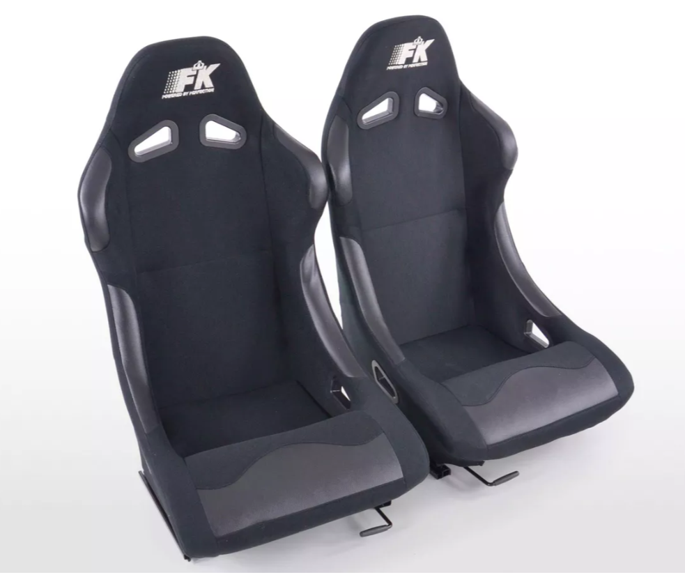 FK Pair Black Universal Racing Sports Bucket Seats Fixed Back Drift Track