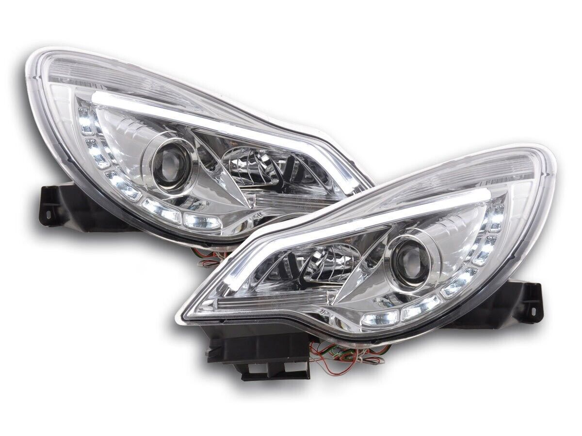 FK Pair LED DRL Projector Halo headlights Opel Vauxhall Corsa D 2011+ Chrome LHD