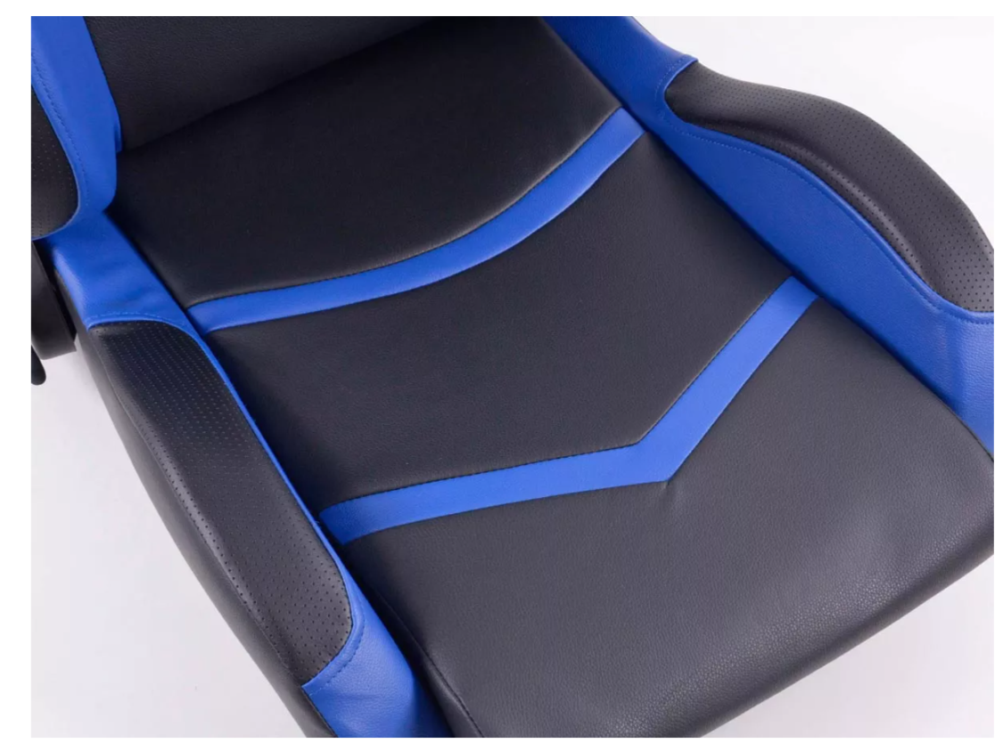 FK Pair Universal Reclining Bucket Sports Seats - Black & Blue Synth Leather