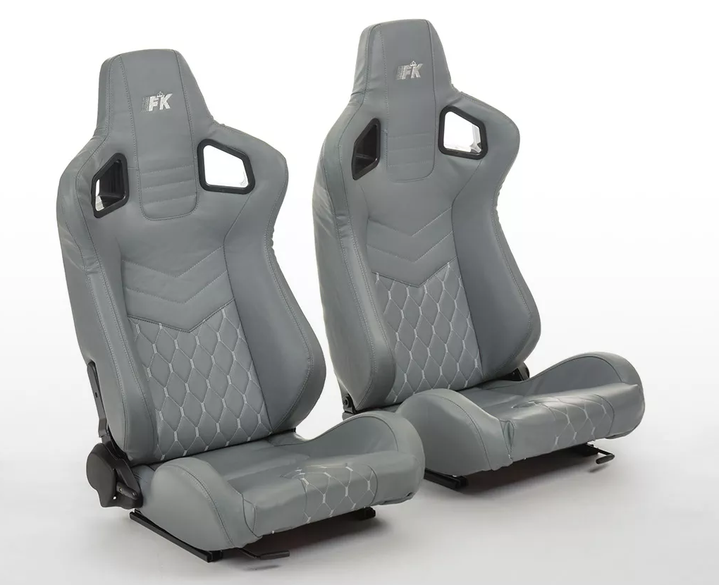 FK Pair Universal Reclining Bucket Sports Seats - RS Grey Silver Stitch Edition