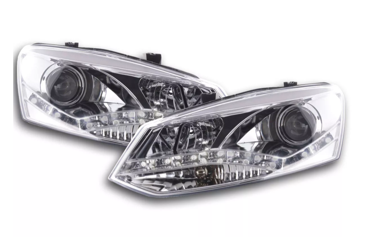 FK Pair LED DRL Halo Lightbar Headlights VW Polo 6R 2010+ chrome LHD