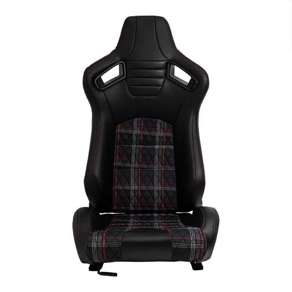 AUTOSTYLE GT x1 Universal Sports Bucket Seats Black & Grey Plaid Check + runners