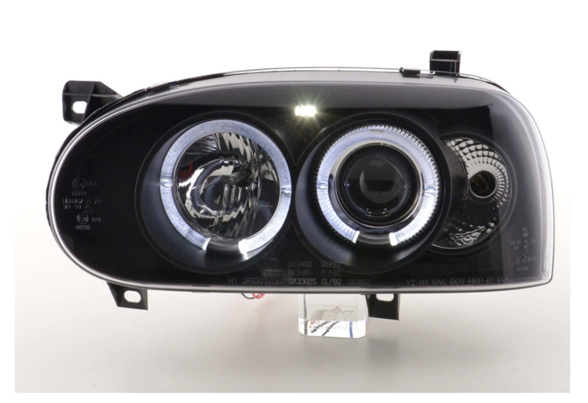 FK LED DRL Halo Ring Eye Headlights VW Golf 3 MK3 1HXO EXO 91-97 BLACK LHD