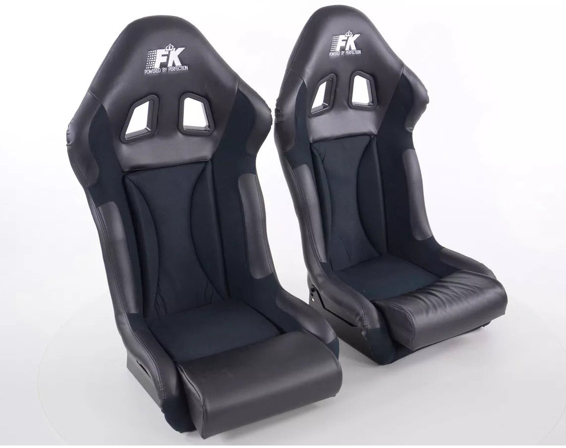 FK Pair Universal Full Bucket Sports Seats - Deluxe FG Glossy Back Black Edition