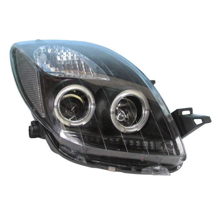 ATS Pair LED DRL Lightbar Halo Headlights Toyota Yaris 2 MK2 Black 06-09 LHD