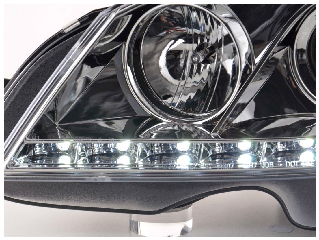 FK LED DRL Angel Eye Projector Headlights Mercedes C-Class W204 07-10 chrome LHD