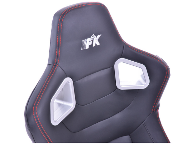 FK Pair of Universal Reclining Tilting Sports Bucket Seats - RS Carbon Fibre Black with Red Stitch