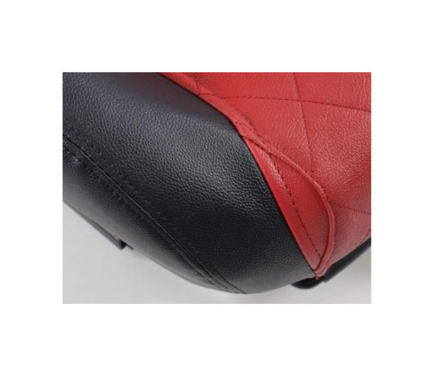 FK Pair Reclining Bucket Sports Seats Luxury Quilted Black & Red Diamond Stitch