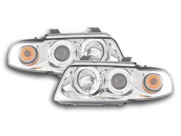 FK Pair LED DRL Halo Ring Headlights Audi A4 B5 8D 95-99 Chrome LHD