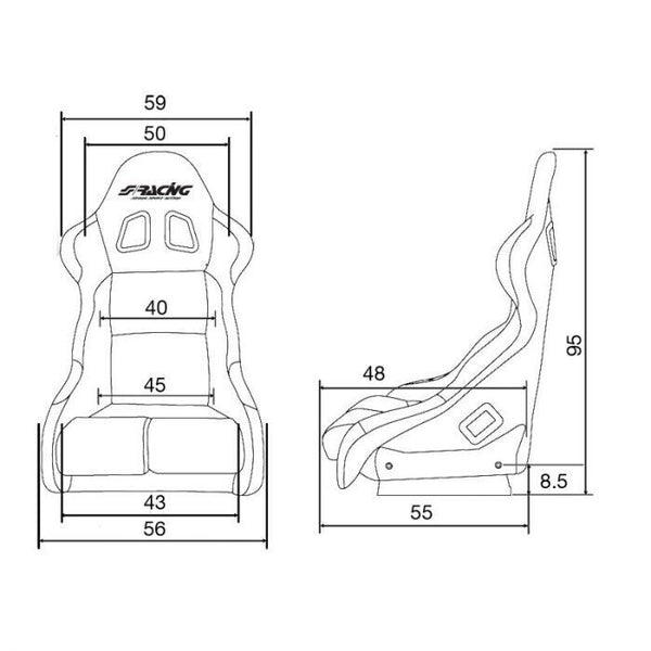 SR x1 Universal Sports Bucket Seat + Runners Fibreglass Gloss Back