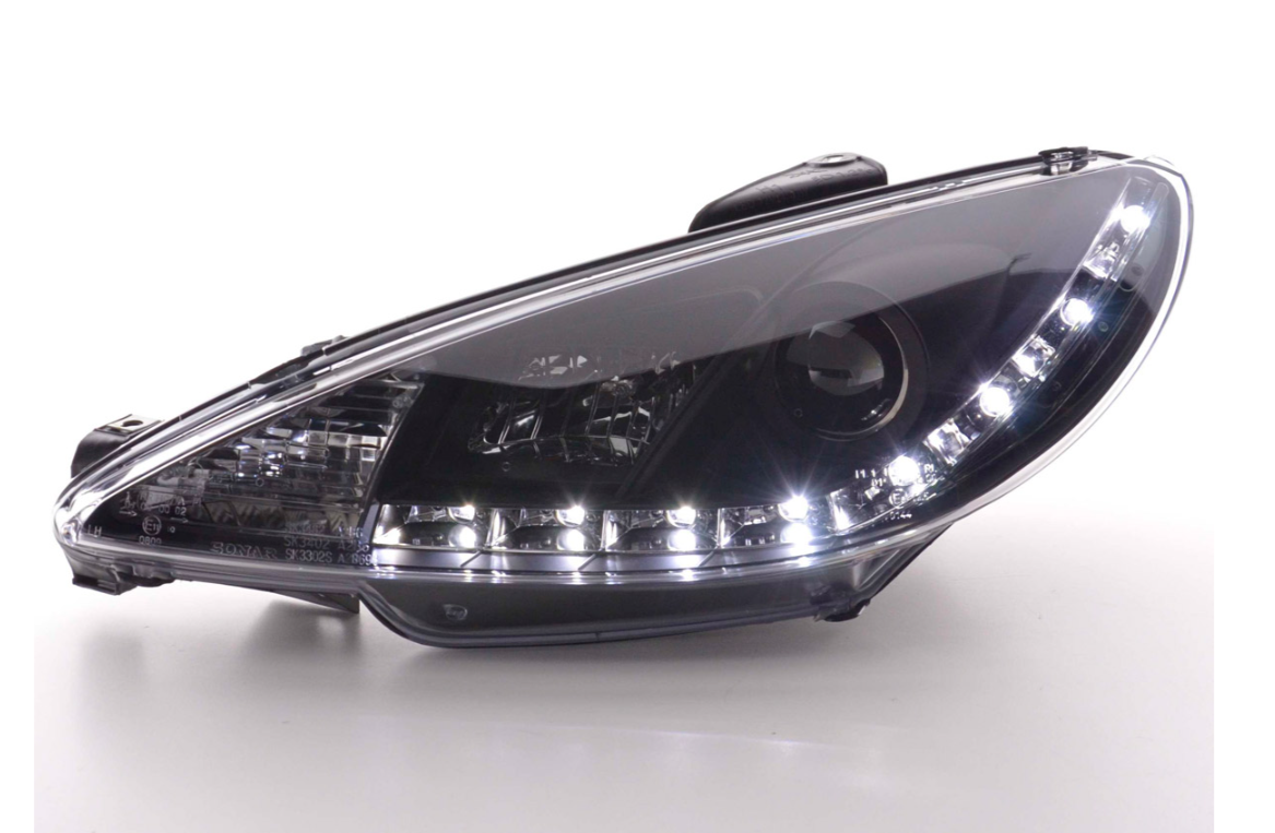 FK LED DRL Halo Lightbar Headlights Peugeot 206 98+ Black LHD