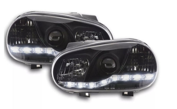 FK LED DRL Lightbar Deluxe Headlights VW Golf 4 MK4 1J 97-03 black LHD GTi