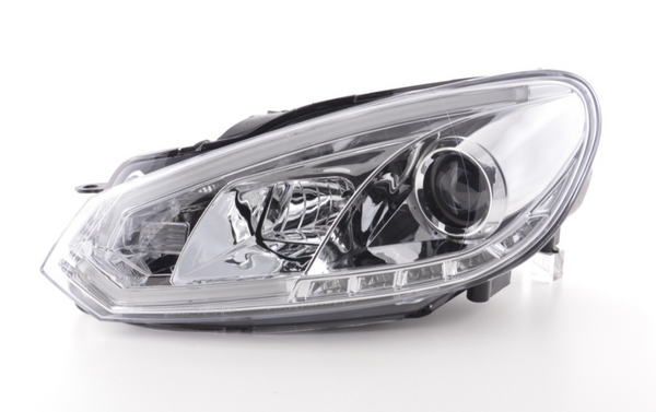 FK VW Golf 6 MK6 LED Servo 3D Eye Lightbar Headlights DRL GTI 08-12 Chrome LHD