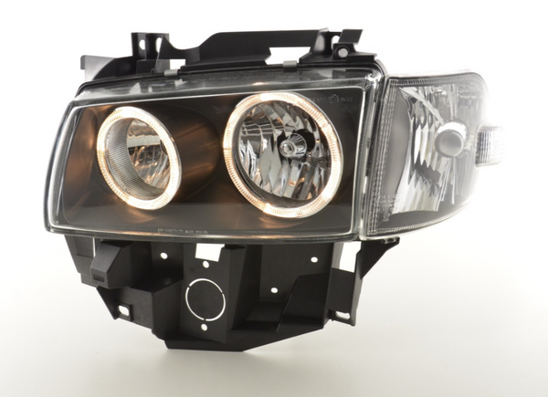 FK Pair LED DRL Devil Eye Halo Ring Headlights VW Transporter T4 97-02 Black LHD