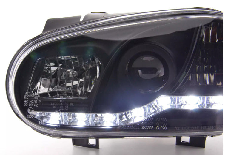 FK LED DRL Lightbar Deluxe Headlights VW Golf 4 MK4 1J 97-03 black LHD GTi