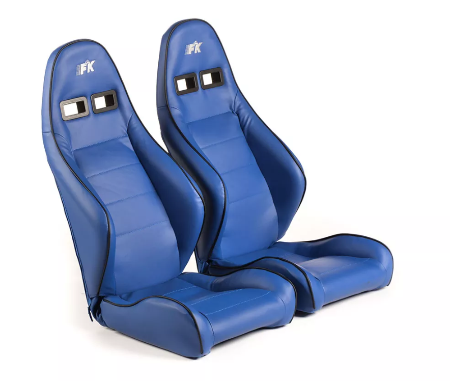 FK Universal Bucket Sports Seats BLUE Porsche 911 Style Retro Classic Piping