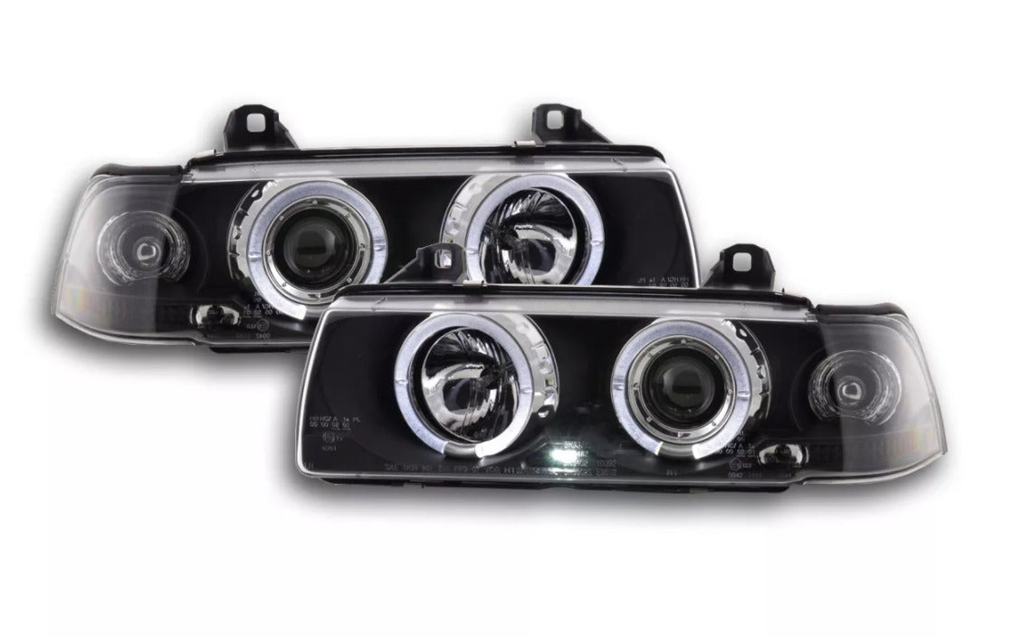 FK LED Headlights Angel Eyes Halo Ring BMW 3-series Saloon E36 92-98 Black LHD