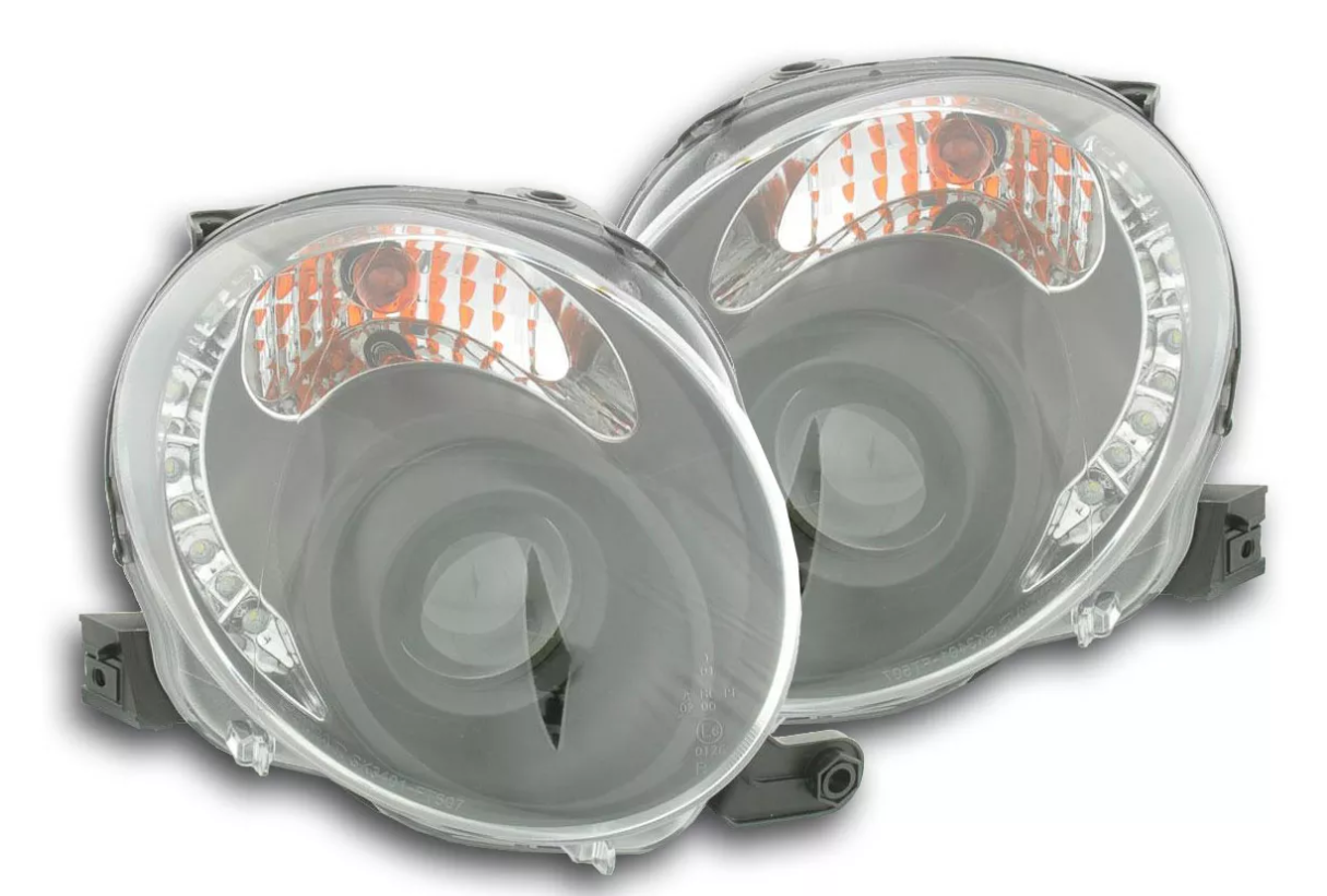 FK Pair LED DRL Angel Eye Projector Headlight Set LHD Fiat 500 07+ 150 Black