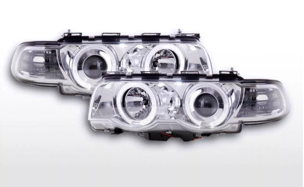 FK Set LED DRL Headlights Halo Angel Ring BMW 7-series E38 99-02 Chrome LHD