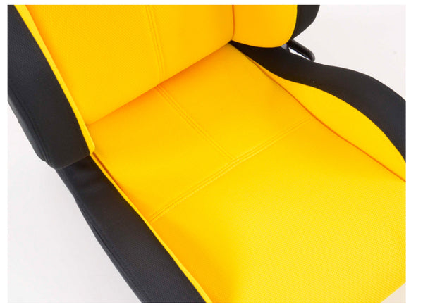 FK Pair Universal Reclining Bucket Sports Seats - Race Black & YELLOW Edition