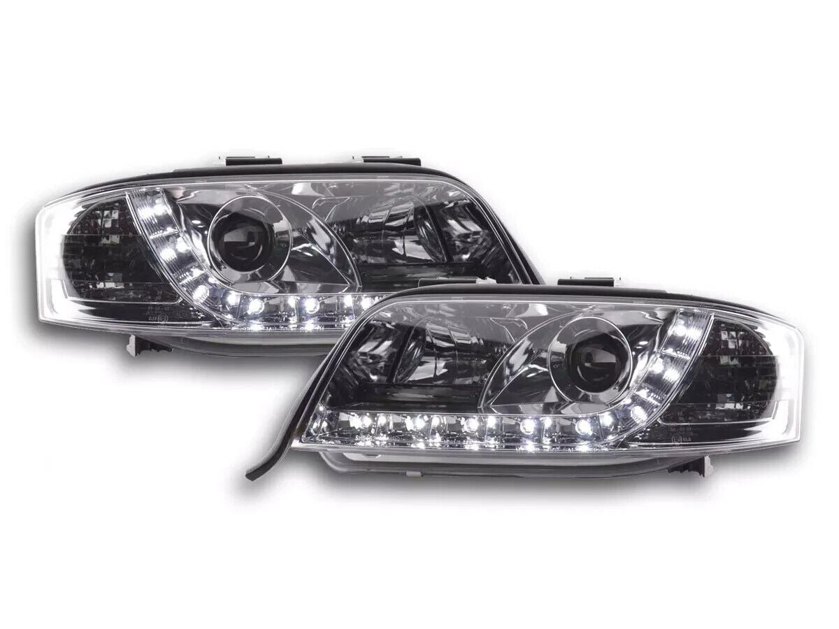 FK Pair LED DRL Halo Lightbar Headlights Audi A6 C5 4B 97-01 Chrome S6 S-Line LHD