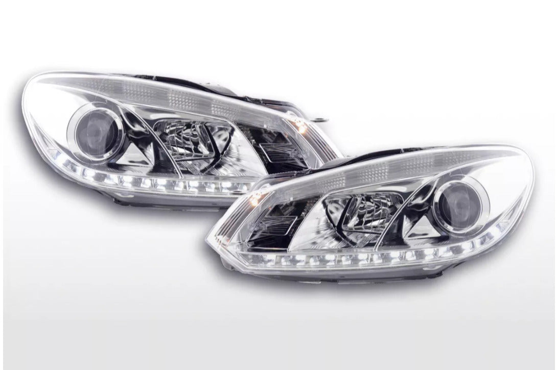 FK Set VW Golf 6 MK6 LED Devil Eye Project Headlights DRL GTI R20 08+ Chrome RHD