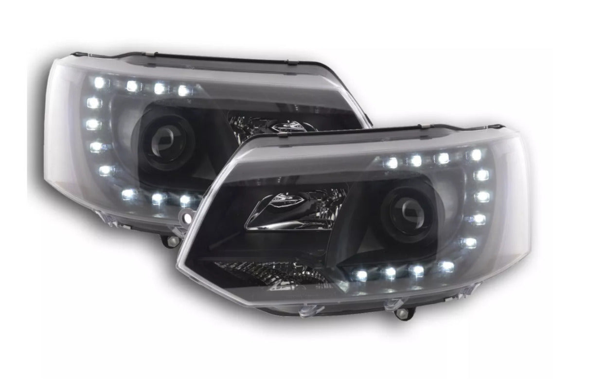 FK Pair LED DRL Lightbar Headlights VW Van Camper Transporter T5 09+ Black LHD