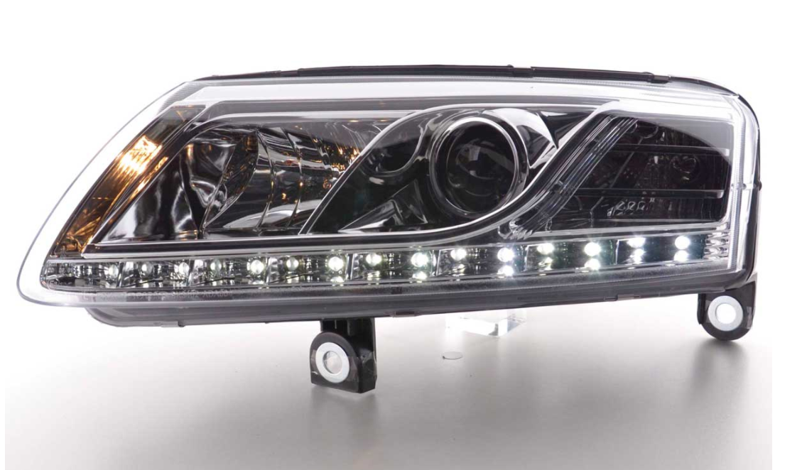 FK Pair Headlights LED DRL Lightbar Audi A6 C6 4F 04-08 chrome S6 S-Line LHD