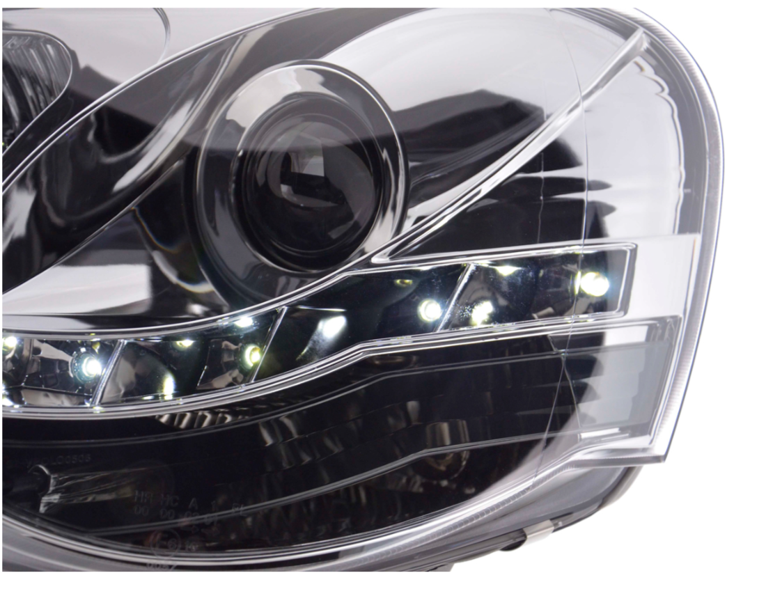 FK Pair LED DRL Projector Halo headlights Polo 4 MK4 9N 9N3 05-09 Chrome LHD