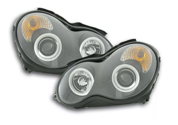 FK Pair LED DRL Angel Eye Black Headlights Mercedes C-Class W203 00-07 LHD