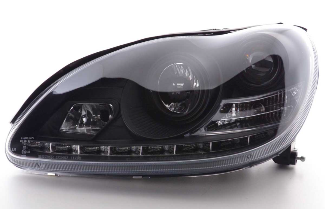 FK LED DRL Lightbar Halo Headlights Mercedes S-Class W220 220 98-05 Black LHD