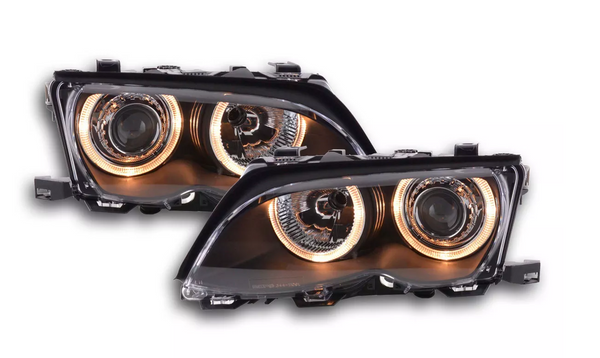 FK Set LED DRL Devil Halo Eye Headlights BMW E46 Saloon 01-03 black LHD RHD M3