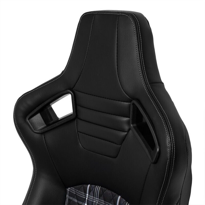 AST x2 Universal Sports Bucket Seats Black Grey Check Plaid Fold Recline +slides