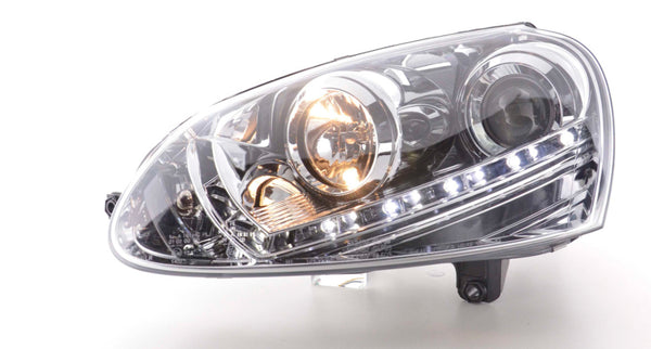 FK XENON LED DRL Lightbar Headlights VW Golf 5 MK5 1K Black 03-08 GTi LHD